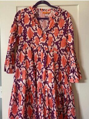 Oliphant Balloon Sleeve Short Dress in a Coral Python Print SZ XL MSRP $328